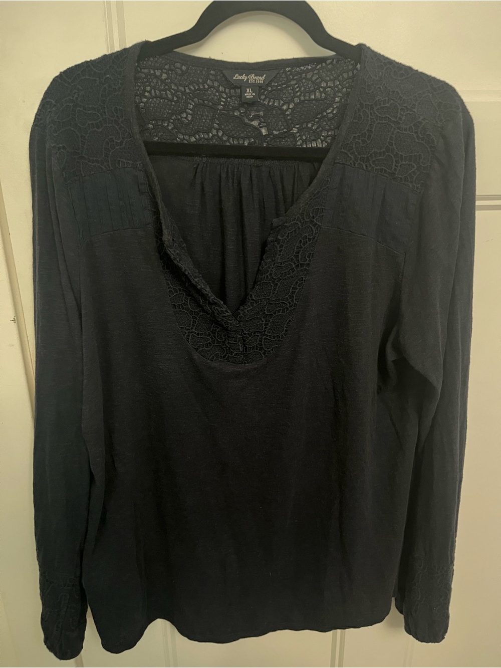 Lucky Brand Black Lace-Yoke Long Sleeve Tee